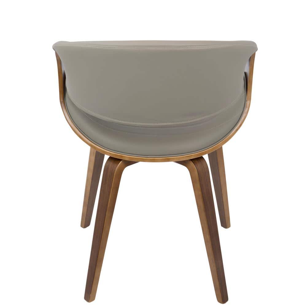 Walnut Wood & Grey Faux Leather Mid-Century Arm Chair