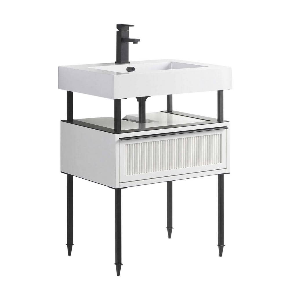 Dakota 24 in. W x 18 in. D x 33.5 in. H Bathroom Vanity Side Cabinet in White - Black with White Ceramic Top price history on PriceWatchPro