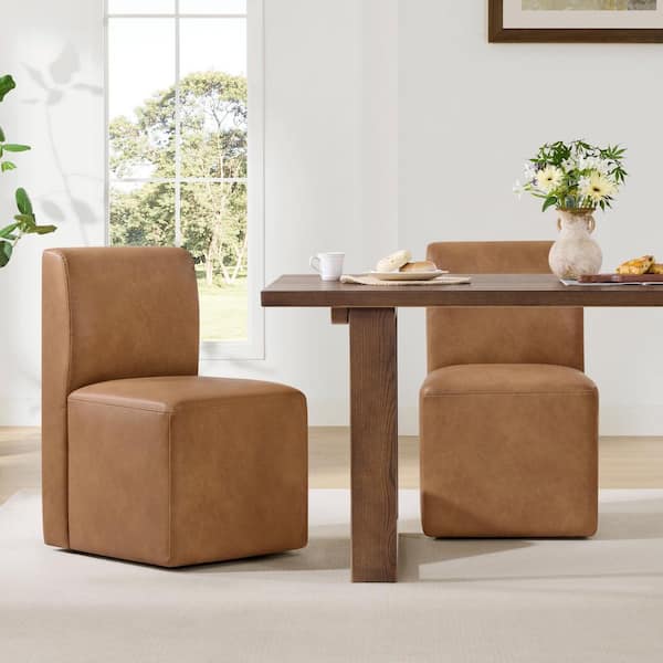 Idina Camel Faux Leather Dining Chairs with Casters for Dining Room(Set of 2)