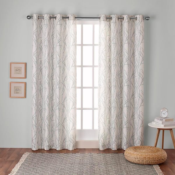 EXCLUSIVE HOME Branches Seafoam Nature Light Filtering Grommet Top Curtain, 54 in. W x 96 in. L (Set of 2)