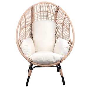 Brown PE Wicker Outdoor Lounge Chair with Beige Cushion