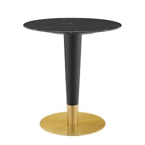 Zinque 28 in. Gold Black Artificial Marble Dining Table