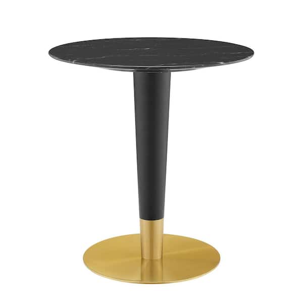 MODWAY Zinque 28 in. Gold Black Artificial Marble Dining Table