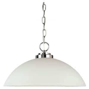 Oslo 1-Light Chrome Pendant Light with Etched White Glass Shade