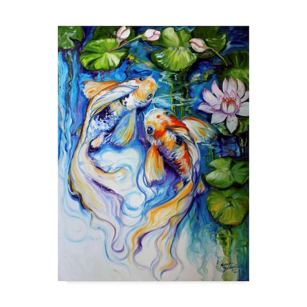 Trademark Fine Art Koi Koi and Lily by Marcia Baldwin Floater Frame Animal Wall Art 19 in. x 14 in.