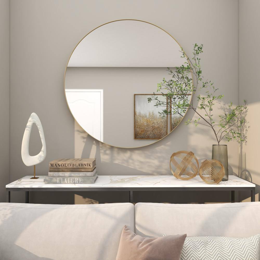 Chelsea Grove 42" Round Gold Wood Wall Mirror