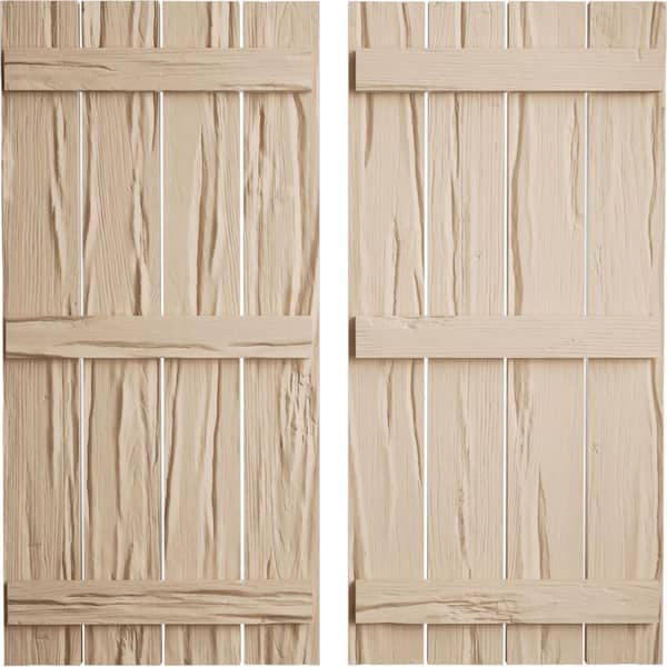 Ekena Millwork 23.5 in. x 70 in. Timberthane Polyurethane 4-Board Spaced Board-n-Batten Riverwood Faux Wood Shutters Pair