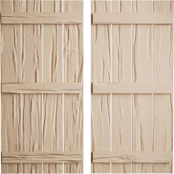Ekena Millwork 23.5 in. x 88 in. Timberthane Polyurethane 4-Board Spaced Board-n-Batten Riverwood Faux Wood Shutters Pair