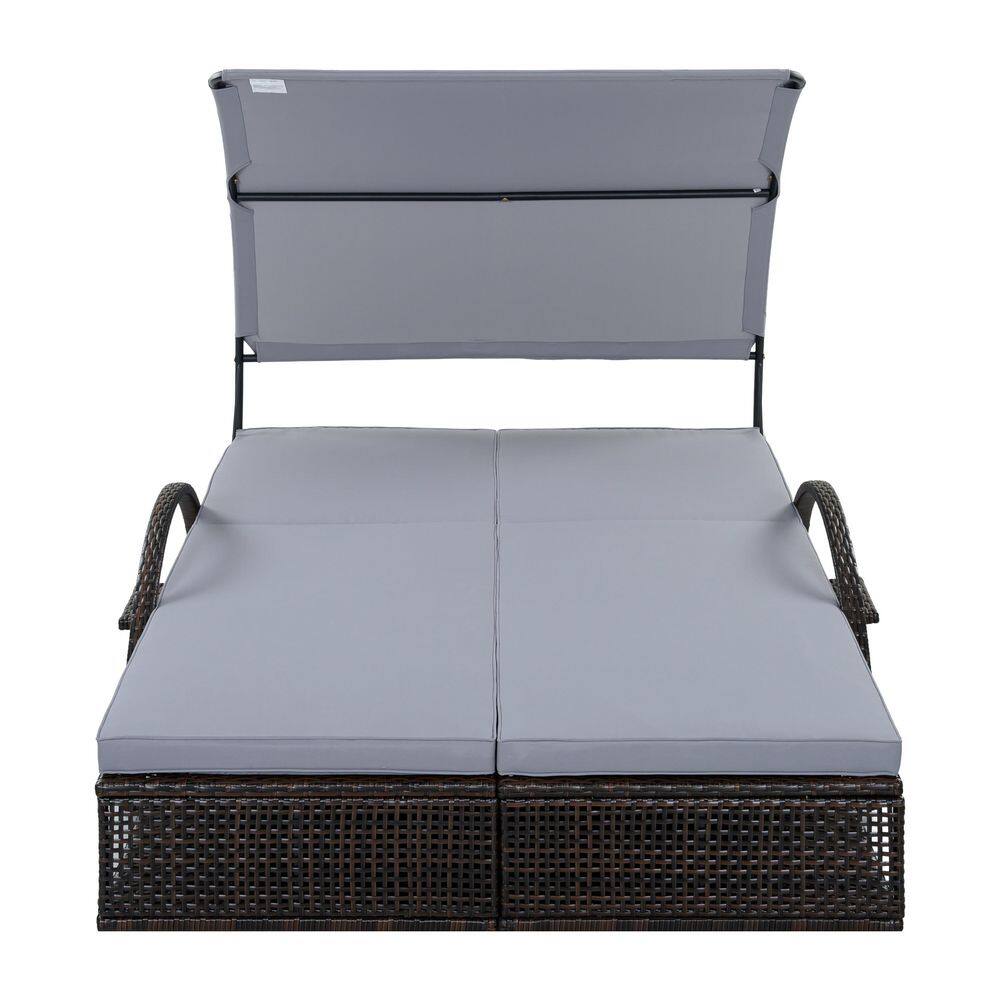 Metal Outdoor Day Bed with Gray Cushion, Hidden Side Table and Arched Armrests price history on PriceWatchPro