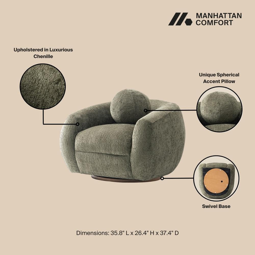 Olive Green Chenille Upholstered Accent Chair with Wood Base