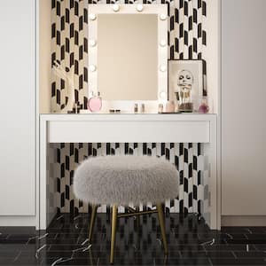 Jubilee White/Black 11.875 in.x 9.375 in.Polished Thassos/Nero Marquina Marble/Gold Metal Mosaic Tile(7.73 sq. ft./Case)