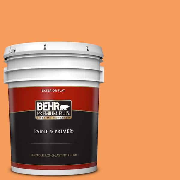 BEHR PREMIUM PLUS 5 gal. #260B-6 Blaze Orange Flat Exterior Paint & Primer