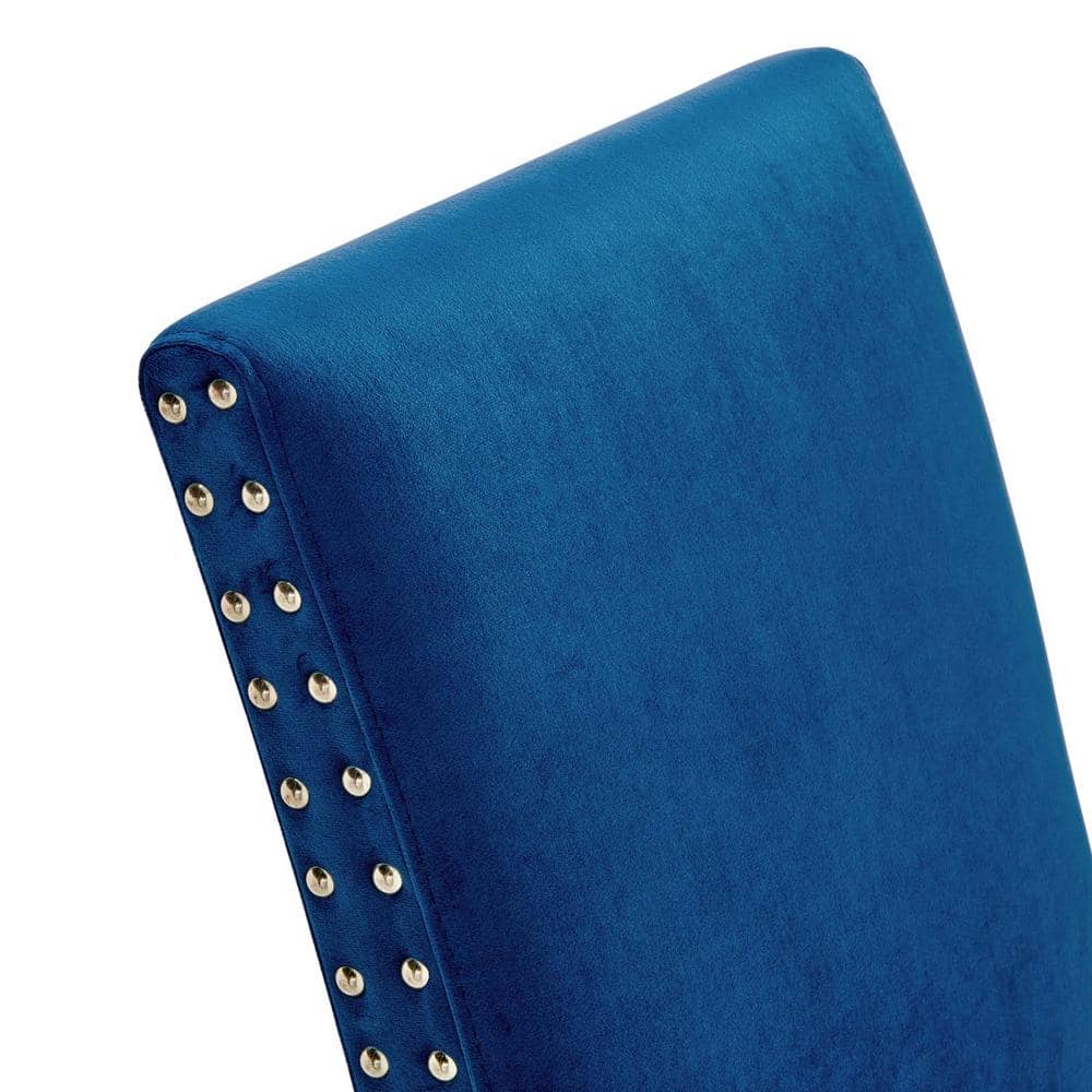 Elegant Navy Velvet Upholstered Parsons Side Chair with Nailhead Trim