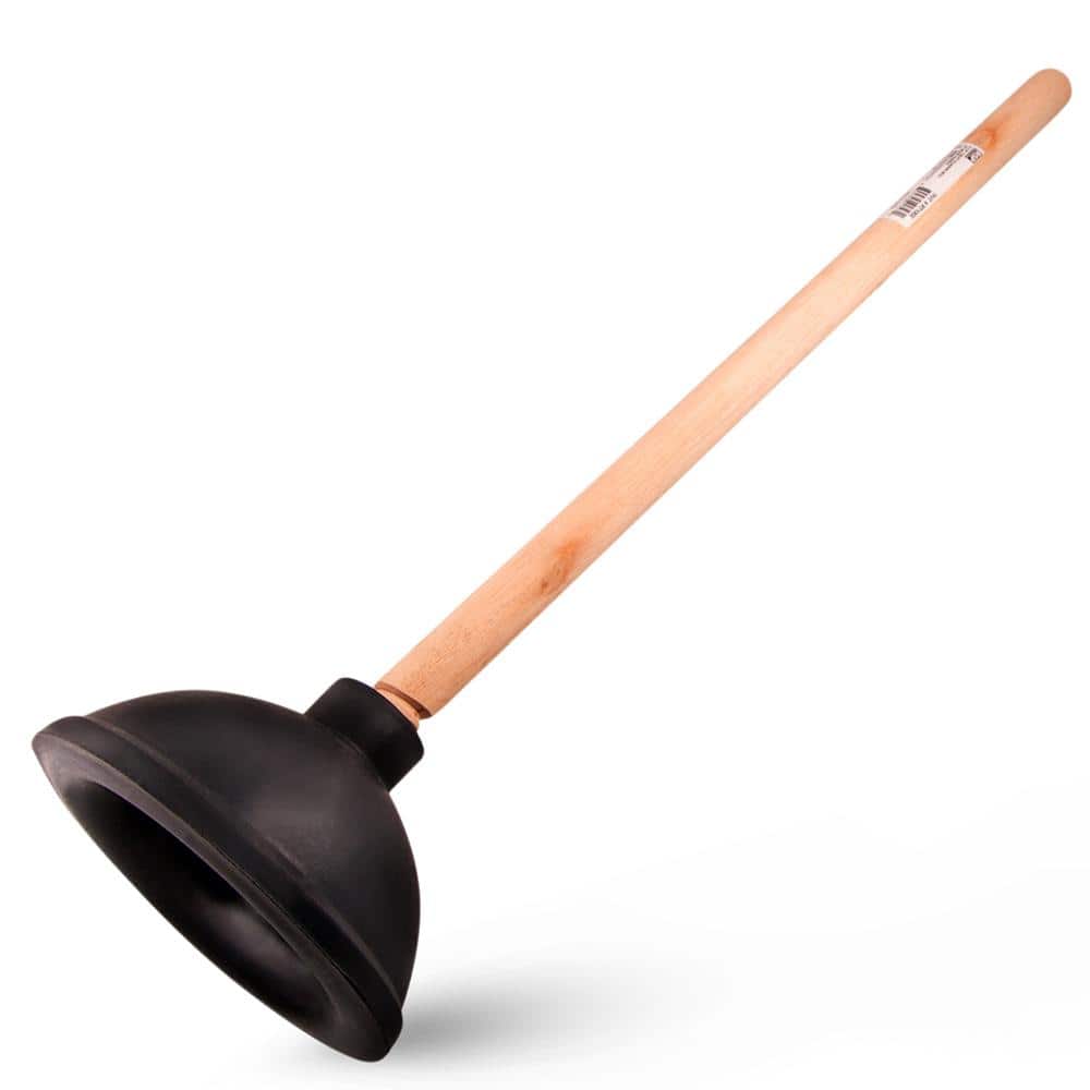 Heavy Duty Black Rubber Toilet Plunger with 18 in. Wooden Handle