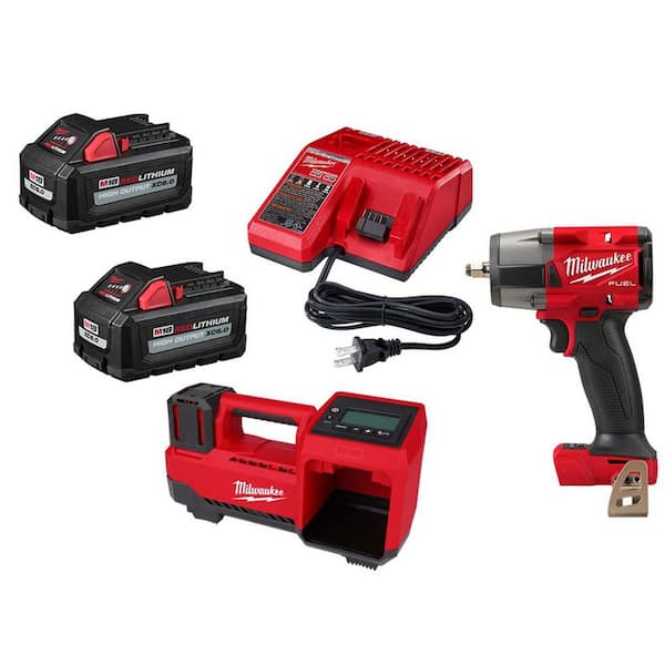 M18 FUEL 18V Lith-Ion Mid Torque Cordless 3/8 in. Impact Wrench w/ Friction Ring, Inflator, & (2) Battery & Charger Kit