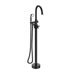 2-Handle Freestanding Tub Faucet with Round Hand Shower in Matte Black