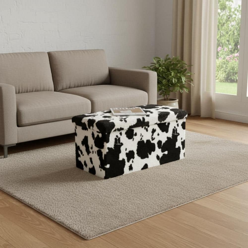 Faux Fur Rectangle Storage Ottoman Large Ottoman