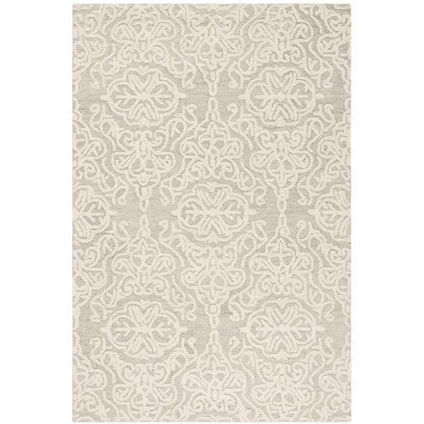 SAFAVIEH Blossom Silver/Ivory Doormat 3 ft. x 5 ft. Floral Damask Geometric Area Rug