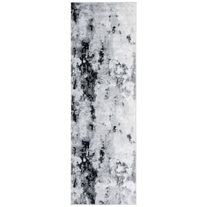 Adirondack Gray/Black 3 ft. x 12 ft. Distressed Abstract Runner Rug