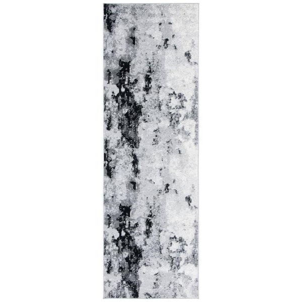 Adirondack 3 ft. x 6 ft. Gray/Black Distressed Abstract Runner Rug