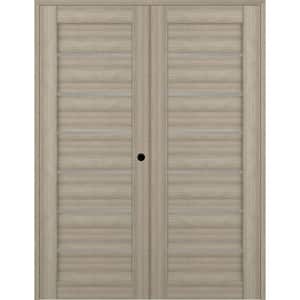 Alba 36 in. x 83.25 in. Left Hand Active 7-Lite Frosted Glass Shambor Finished Wood Composite Double Prehung French Door