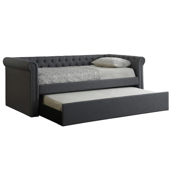 Best Master Furniture Rosita Gray Tufted Linen Twin Daybed with Trundle