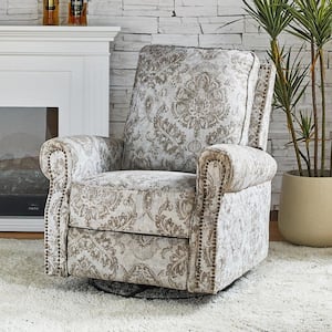 Orlando Traditional Manual Livingroom Glider Rocker Nursery Recliner with Swivel Base and Nailhead Trim -Beige