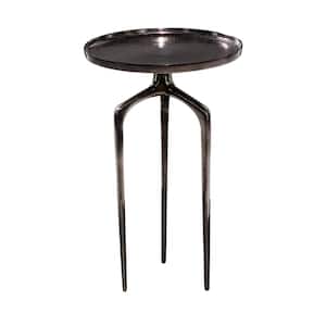 16 in. Black Tray Inspired Top Large Round Aluminum End Accent Table with 3 Tripod Legs
