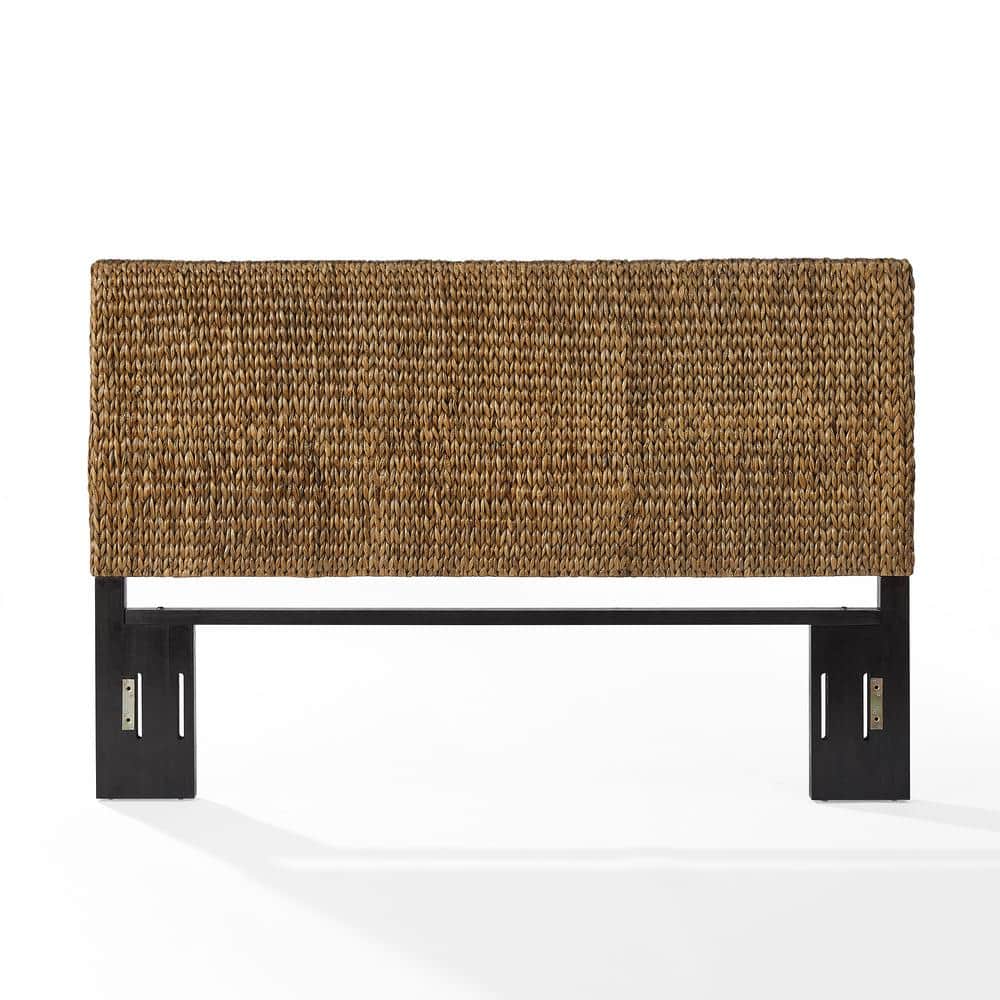 King Size Handwoven Seagrass and Mahogany Headboard