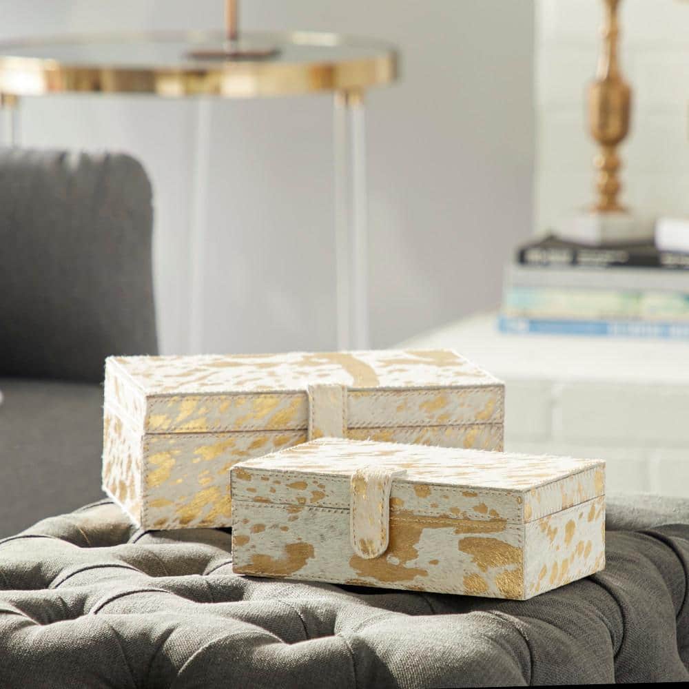 Glam Gold Leather Rectangular Decorative Box Set