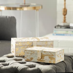 Rectangle Leather Handmade Box with Gold Foil Paint (Set of 2)