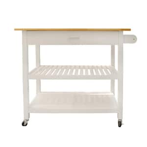40 in. White Kitchen Cart Kitchen Island with Two Bottom shelves and Lockable Wheels