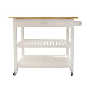 Amucolo 45 in. White Wood Kitchen Cart Kitchen Island with Two Bottom ...