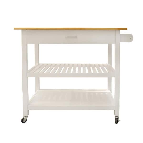 Amucolo 40 in. White Kitchen Cart Kitchen Island with Two Bottom ...