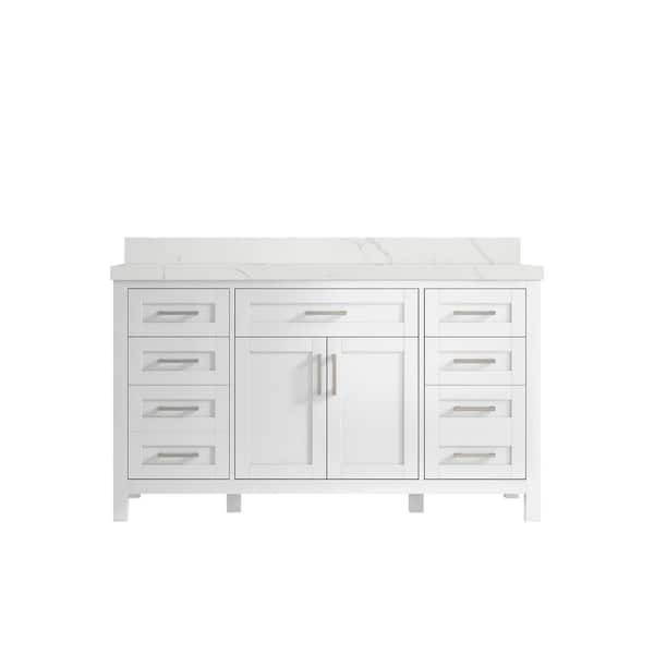 Willow Collections Cambridge 60 in. W x 22 in. D x 36 in. H Single Sink Bath Vanity in White with 2 in. Calacatta Quartz Top