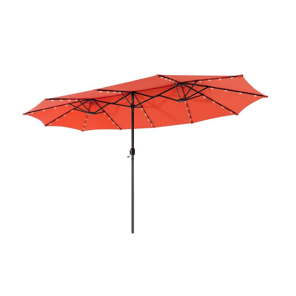 15 ft Twin Patio Umbrella with 48 Solar LED Lights and Crank Handle, Orange price history on PriceWatchPro