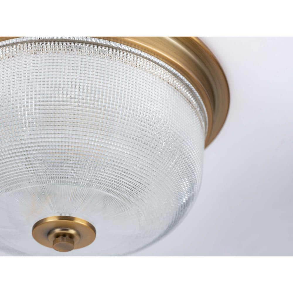 Vintage Brass Double Prismatic Glass Flush Mount Light