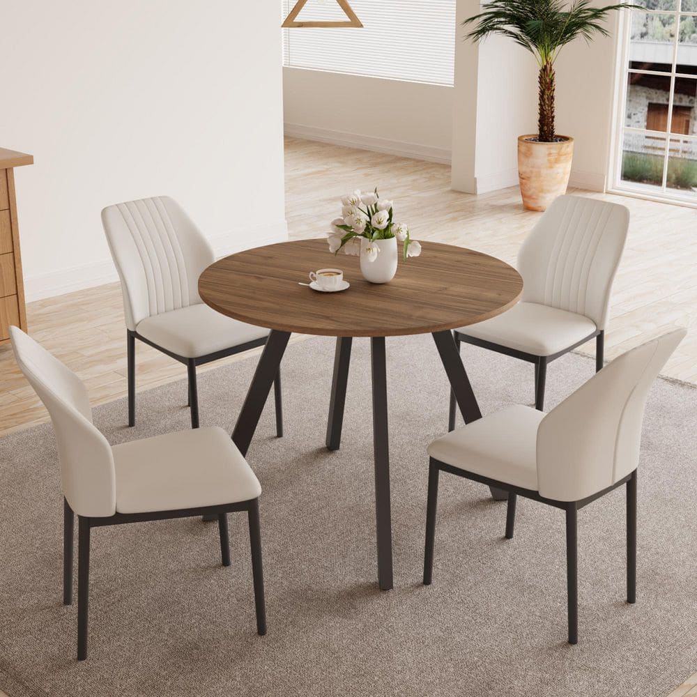 GOJANE 5-Piece 34.6 in. Modern Round MDF Top Dining Table with 4