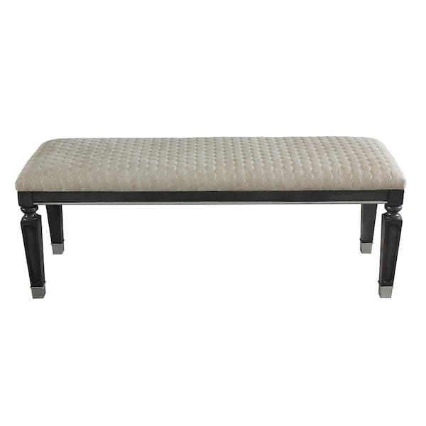 Acme Furniture House Beatrice 2-Tone Beige Fabric, Charcoal and Light Gray Bench with Upholstered Seat 19 in. x 17 in. x 55 in.
