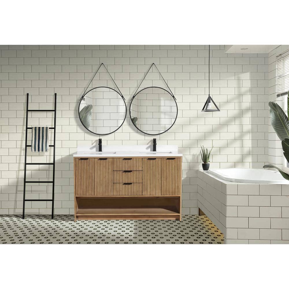 San Diego 55" Weathered Fir Double Sink Freestanding Vanity