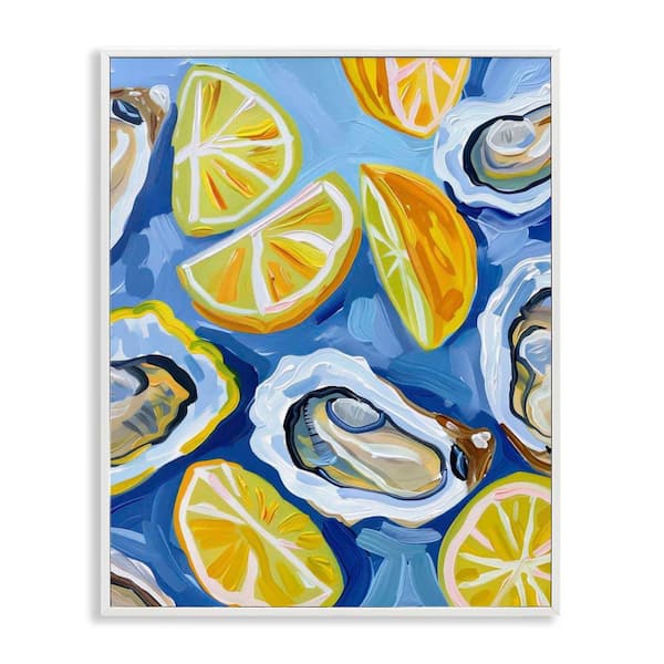 Stupell Industries Lemon and Oyster Pattern by LSR Design Studio White Framed Food Giclee Art Print 14 in. x 11 in.