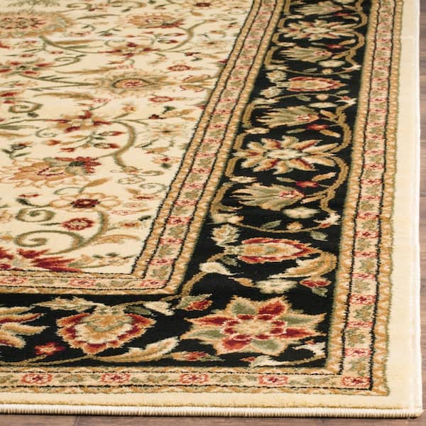 Lyndhurst 11 ft. x 15 ft. Ivory/Black Border Floral Antique Area Rug