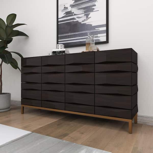 Litton Lane 63 in. W Brown Wood 1 Shelf and 4 Doors Geometric Cabinet