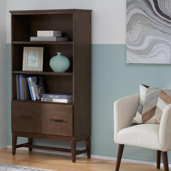 Home Decorators Collection 61 in. Smoke Brown Wood Adjustable 3-Shelf Standard Bookcase