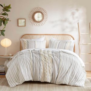 Imani 3-Piece Ivory Cotton King/Cal King Duvet Cover Set