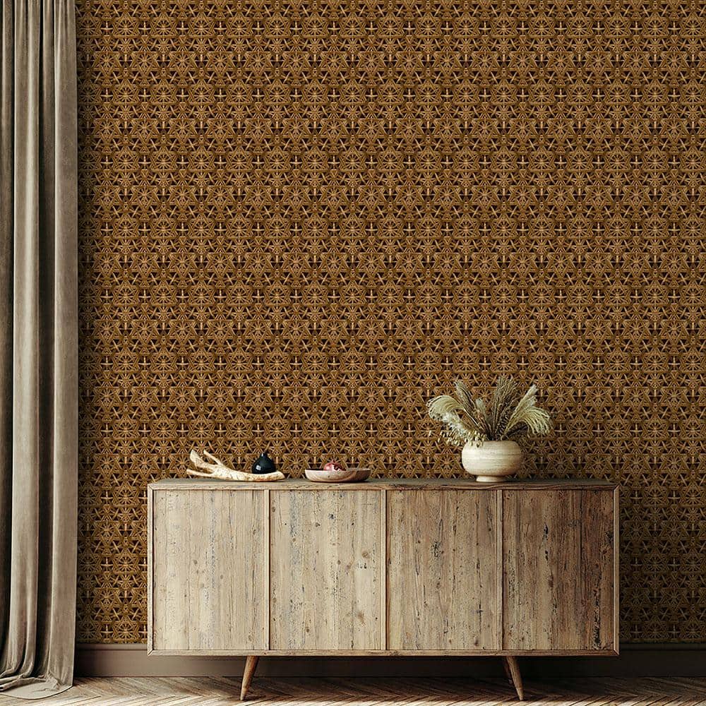 Pecan Rattan Lattice Peel and Stick Wallpaper
