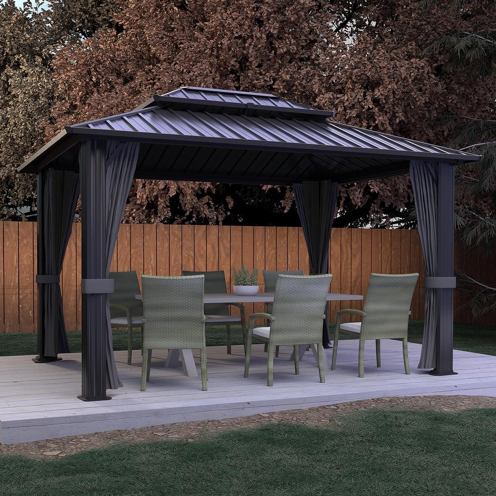 VEIKOUS 12 ft. W x 10 ft. D Hardtop Gazebo Aluminum Double Roof Metal ...