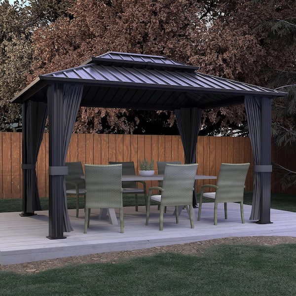 VEIKOUS 12 ft. W x 10 ft. D Hardtop Gazebo Aluminum Double Roof Metal ...