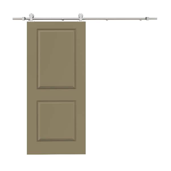 CALHOME 36 in. x 80 in. Olive Green Stained Composite MDF 2-Panel Interior Sliding Barn Door with Hardware Kit