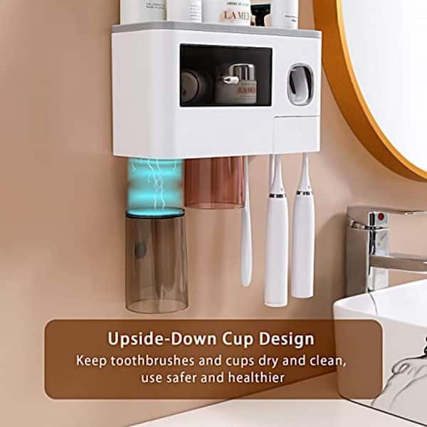 Dropship Multifunctional Wall Mount Toothbrush Holder Rack Organizer  Handsfree Automatic Toothpaste Dispenser Squeezer With Magnetic Cups 4  Toothbrush Slots 1 Cosmetic Drawer 1 Storage Tray to Sell Online at a Lower  Price